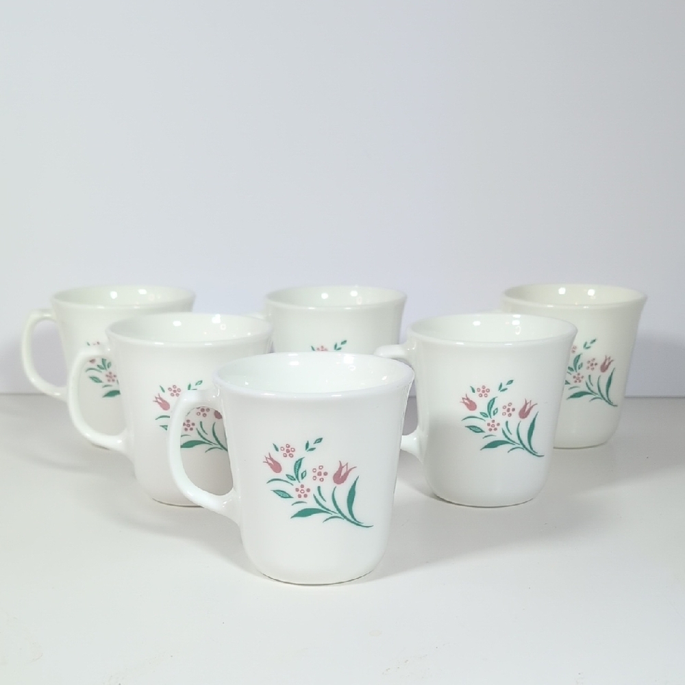 Corningware Vintage Rosemarie Pink Tulips Mugs Set Of 6